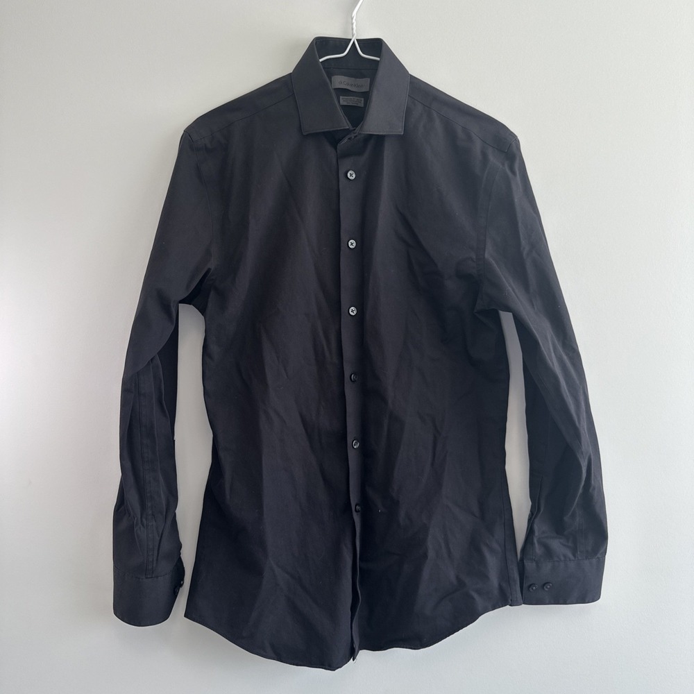 Calvin Klein Men's Black Dress Shirt Extreme Slim Fit Non Iron 14 1/2 32/33